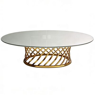 Buen precio Alta calidad espejo de vidrio con marco de acero inoxidable mesa oval para boda cena banquete en línea