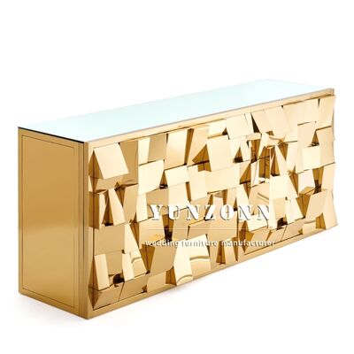 Buen precio Mesa de Barra Rectangular Moderna de Acero Inoxidable y Hierro con Vidrio Espejado, Nuevo Diseño, Barra de Club para Hogar para Eventos de Hotel y Bodas en línea