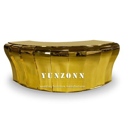 Buen precio Diseño Moderno Último Modelo Espejo Redondo Acero Inoxidable Dorado Mostrador de Barra de Recepción para Mesas de Hotel en línea