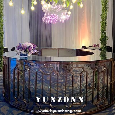Buen precio Mesa redonda de acero inoxidable dorado para eventos de bodas, barra de bar portátil para el hogar, mostrador de esquina, muebles de salón en línea