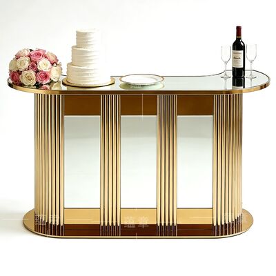 Buen precio Mesa de barra de recepción redonda moderna para bodas con tapa de espejo y base dorada de acero inoxidable para uso en fiestas u hoteles en línea