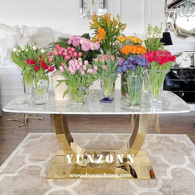 Buen precio Moderno de lujo en forma de U mesas de comedor y sillas de acero inoxidable para el salón o eventos y bodas en línea
