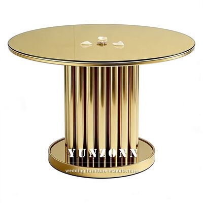 Buen precio Luxo Moderno de forma redonda de vidrio superior dorado de acero inoxidable mesas de comedor de lujo en línea