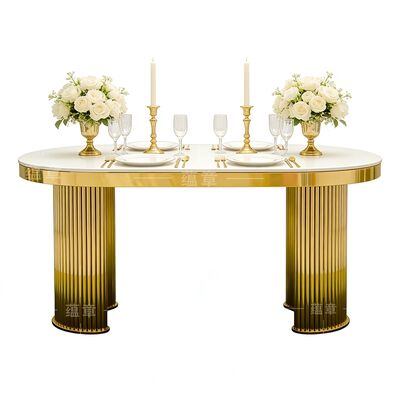 Buen precio Venta caliente de acero inoxidable mesas de fiesta de bodas Mdf Top Wedding Vip Bridal Mesa de lujo de oro mesa de boda para muebles de eventos en línea