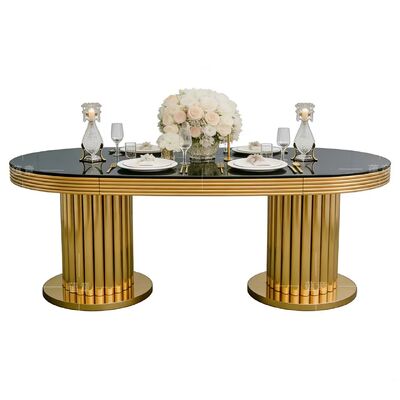 Buen precio Juego de sillas y mesa de comedor rectangular moderna de acero inoxidable para hoteles, bodas, banquetes al aire libre y alquiler de muebles para eventos en línea