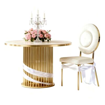Buen precio Mesa de Pastel de Bodas de Lujo Moderna de Oro Última Mesa Auxiliar Redonda de Acero Inoxidable para Muebles de Hotel y Bodas de Interior/Exterior en línea