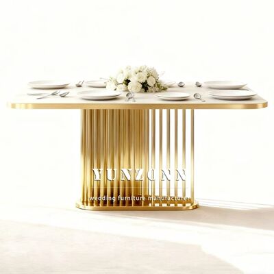Buen precio Mesa de banquete de acero inoxidable con tapa de mármol para bodas al aire libre, diseño contemporáneo duradero, mobiliario de alquiler en línea