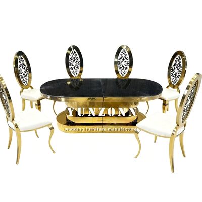 Buen precio Muebles de fiesta de acero inoxidable dorado espejo de vidrio de mesa de comedor para la boda en línea