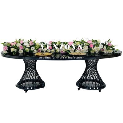 Buen precio Decoración de la boda de lujo de acero inoxidable negro mesa de boda oval de la boda mesa móvil en línea