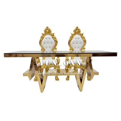 Buen precio Mayorista Muebles de Boda Mesa Moderna de Lujo de Acero Inoxidable y Cristal Mesa de Comedor con 6 Sillas en línea