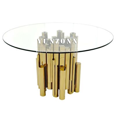 Buen precio Decoraciones para eventos Base de acero inoxidable de vidrio superior de lujo de oro mesa de pastel fantasma en línea
