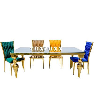 Buen precio Cuadro de acero inoxidable de oro espejo de vidrio de la mesa de bodas de 10 personas mesa de bodas en línea