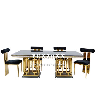 Buen precio Hotel de lujo Salón de banquetes Evento de bodas Mesa de 8 asientos Mesas de comedor de acero inoxidable para eventos en línea