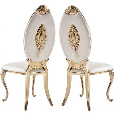 Buen precio Fábrica de muebles Venta directa de sillas con respaldo alto de estilo clásico doradas de acero inoxidable adecuadas para bodas y banquetes en línea