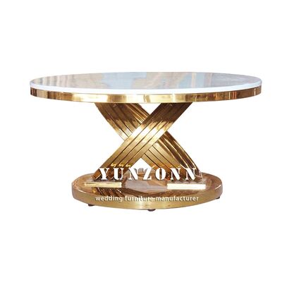 Buen precio Mesa auxiliar de mesas de centro con tapa de mármol redonda con base en X de metal dorado moderno en línea