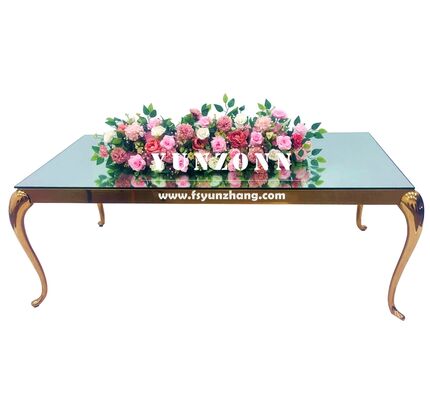 Buen precio Mesa de comedor rectangular moderna con marco de acero inoxidable y techo de vidrio para eventos al aire libre para bodas Hoteles en línea