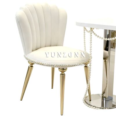 Buen precio Silla de comedor de lujo de cuero PU para bodas, silla de oro de acero inoxidable para bodas y hoteles para fiestas de eventos en línea