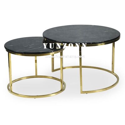 Buen precio Mesas nido minimalistas de metal para el hogar con tapas redondas de vidrio/mármol negro para sofás, mesa de centro de vidrio templado en línea