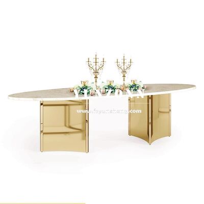 Buen precio Mesa de comedor rectangular de acero inoxidable dorada con base de latón, muebles de lujo de nuevo diseño en línea