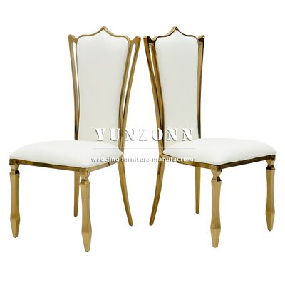 Sillas de hotel de acero inoxidable dorado de lujo con patas de calabaza, sillas sin brazos para eventos de boda de novios