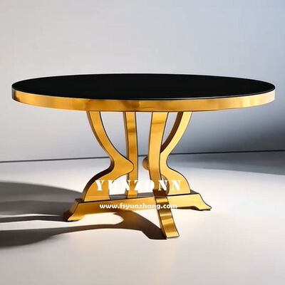 Buen precio Mesa de comedor redonda de acero inoxidable de nuevo estilo, mesa dorada para eventos y bodas para hoteles en línea
