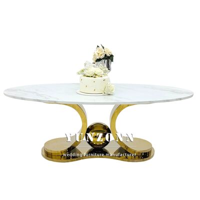 Buen precio Mesa de café de lujo Muebles de hotel Mesa de mármol Top de oro Metal de acero inoxidable lateral oval Mesa de café de té en línea