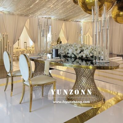 Buen precio Mesa de comedor ovalada larga de acero inoxidable de alta gama para banquetes de hotel, bodas y eventos en línea