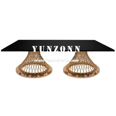 Buen precio Mesas de boda rectangulares de acero inoxidable dorado personalizadas, diseño moderno de metal para comedores, restaurantes, fiestas, hoteles y salones en línea