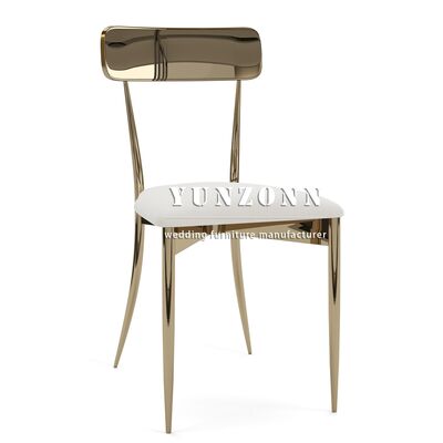 Buen precio Elegante Muebles para eventos de hoteles Oro silla de boda de acero inoxidable moderna con cojín blanco en línea