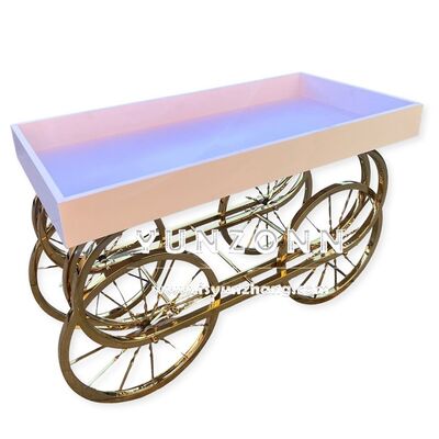 Buen precio Fancy Gold inoxidable Candy Cart Display Diseño moderno Comida Desert Cart Boda Comida Eventos al aire libre-recomendado en línea
