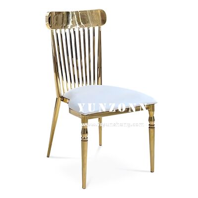 Buen precio Silla de comedor de restaurantes de espalda alta moderna con marco de acero inoxidable dorado Silla de hotel estilo rococó en línea