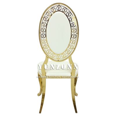Buen precio Silla de banquete al por mayor con patrón de lujo espalda alta decoración de boda moderna silla de acero inoxidable para habitaciones de hotel en línea