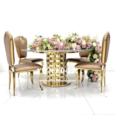Buen precio Mesas y Sillas Redondas de Lujo Moderno, Base de Acero Inoxidable de Nuevo Estilo para Comedor, Eventos al Aire Libre, Hoteles y Cocinas en línea
