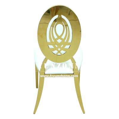 Buen precio Silla para eventos y bodas de acero inoxidable 304 con diseño de flor en respaldo ovalado, Muebles Comerciales Hotel Royal Gold en línea