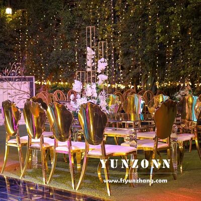 Buen precio Sillas de flores de lujo modernas de acero inoxidable dorado para banquetes de bodas en línea