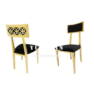 Buen precio Silla de boda de metal de acero inoxidable dorado de diseño nuevo para restaurante de lujo con cojín de terciopelo en línea