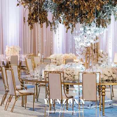 Buen precio Muebles de hotel de lujo sillas de comedor de acero inoxidable de oro sillas de boda silla nupcial para suministros de eventos en línea