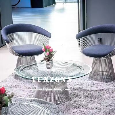 Buen precio Mesa de centro redonda de acento de lujo moderna de mediados de siglo con tapa de vidrio templado y base de alambre de metal en línea