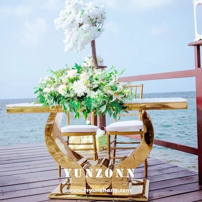 Buen precio Mesas de acero inoxidable doradas modernas de lujo para decoración nupcial de bodas, muebles de hotel en línea
