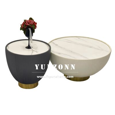Buen precio Mesa de centro redonda blanca en oferta con diseño de losa de roca para uso en sala de estar u hotel en línea