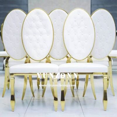 Buen precio Silla de comedor de cuero PU con decoración de botones, silla de banquete de hotel y restaurante de metal con respaldo redondo moderno en línea