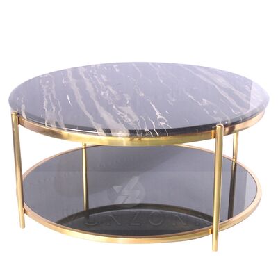 Buen precio Modern Luxury Round Coffee Table With Double Tempered Glass Metal Center Table para uso en el hogar hotel villa comedor sala de estar en línea