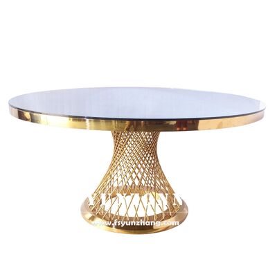 Buen precio Muebles de lujo Fiesta Glod de acero inoxidable de vidrio red redonda de pesca mesas de banquete para la boda en línea