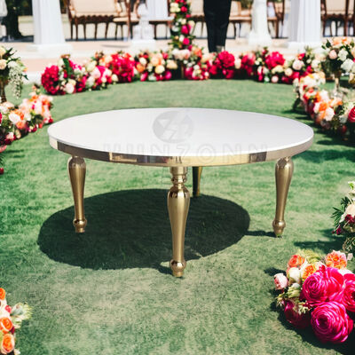 Buen precio Mesa redonda de comedor moderna para hoteles y fiestas Blanco MDF y base de acero inoxidable para bodas y eventos al aire libre en línea