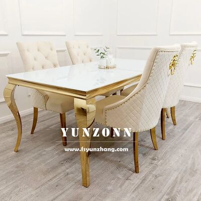 Buen precio Mesa de comedor moderna de mármol Yunzhang para 6 personas con acero inoxidable y vidrio para eventos de hotel en línea