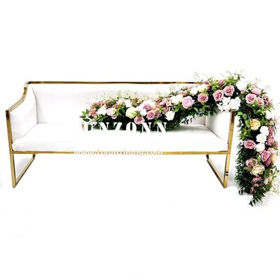 Buen precio Cuadro de oro de acero inoxidable moderno Sofá Electra Blanco Set-Nueva Esposa Esposa Asientos de amor para hotel Salón comedor Centro comercial Eventos al aire libre en línea