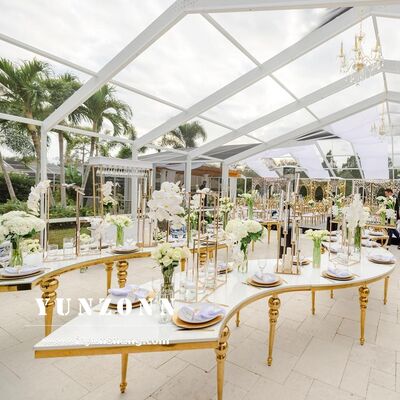 Buen precio Mesa de banquete para eventos de hotel de alta calidad con muebles de cristal, mesas de boda en forma de S en línea