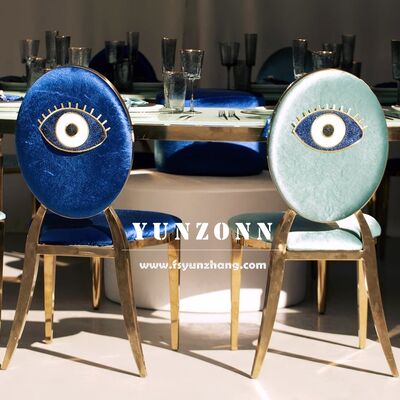 Buen precio Silla de comedor moderna de acero inoxidable dorado Washington, silla de banquete multicolor para uso en hoteles, bodas y dormitorios en línea
