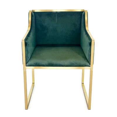 Buen precio Jardín al aire libre Restaurante Hotel Banquete Muebles de comedor Muebles de pie de acero inoxidable de oro Tejido de terciopelo de color verde oscuro sillas de boda en línea