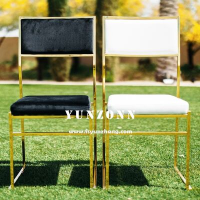 Buen precio Hoteles baratos Eventos Muebles para fiestas PU/Veludo/Tela Cushion Oro sillas de comedor de boda de acero inoxidable en línea